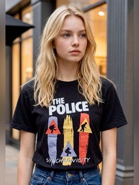 The Police Syncronicity Graphic Cotton T-Shirt with Colorful Design Size M